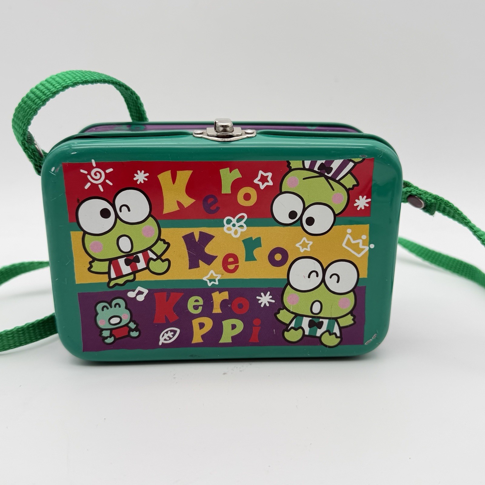 Vtg 1996 Sanrio Kero Kero Keroppi Metal Tin Box Purse With Strap RARE Vtg 1996 Sanrio Kero Kero Keroppi Metal Tin Box Purse With Strap RARE