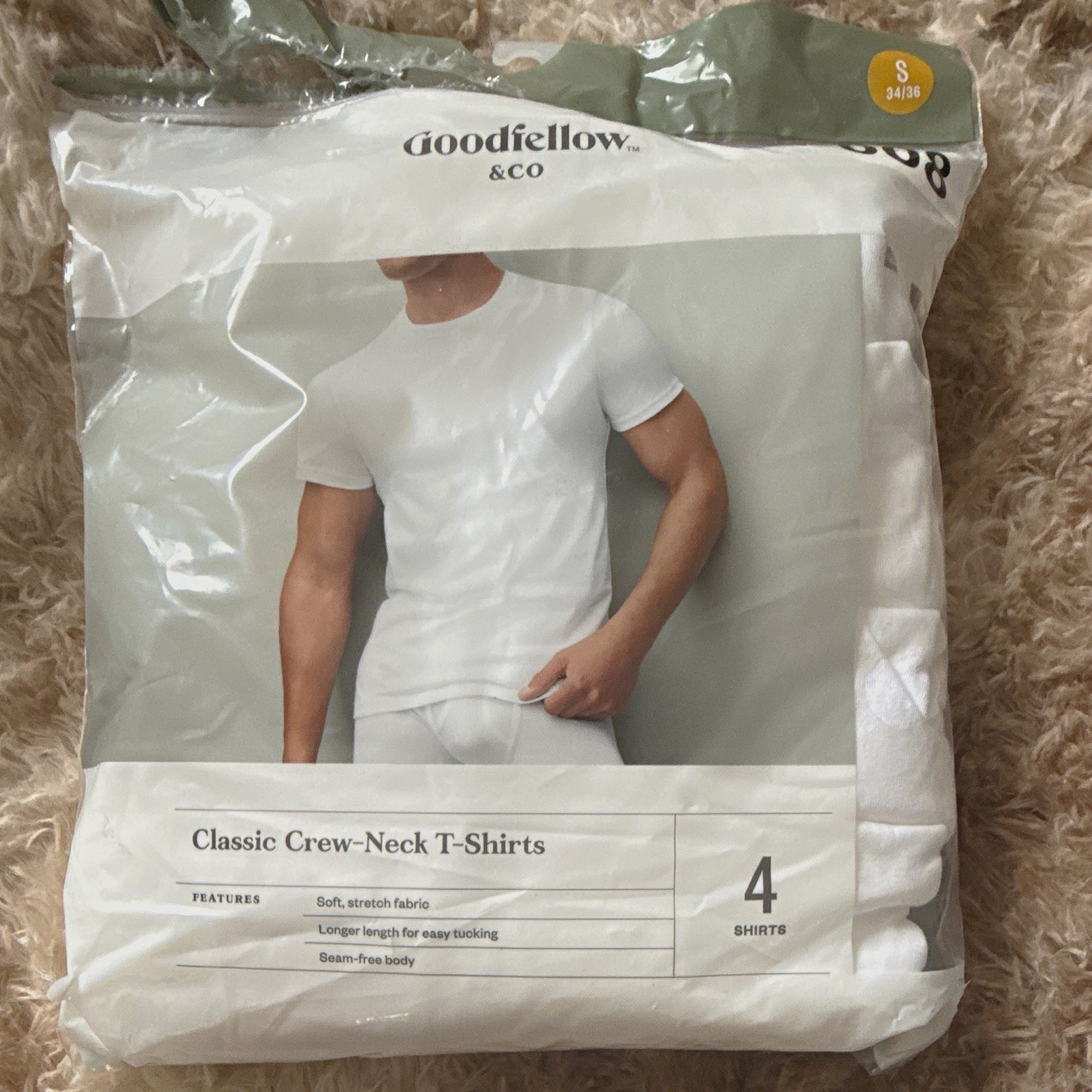 Goodfellow & Co Men\'s Classic Crew Neck T-Shirt 4 Pack White Size Small Tag Free