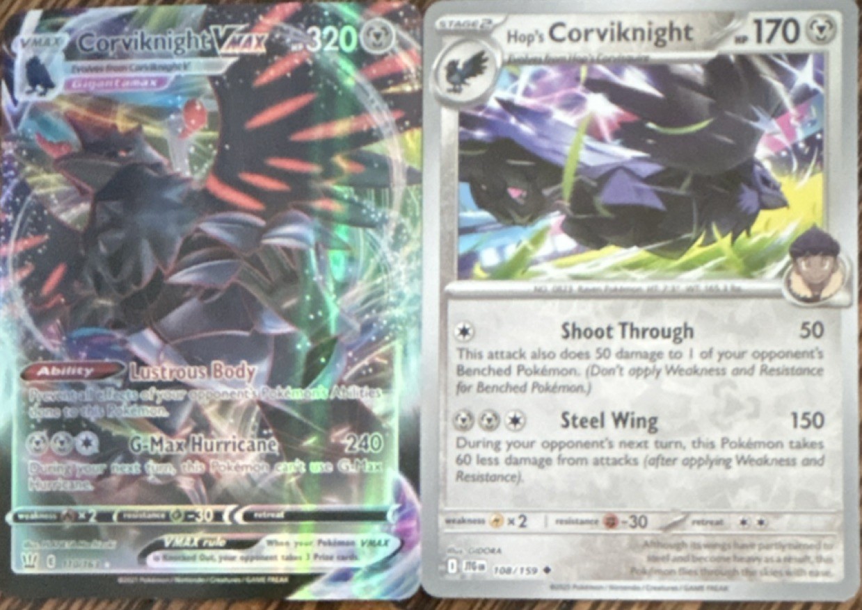 Pokémon TCG Corviknight VMAX 116/195 & Hop's Corviknight 108/159 Holo Lot Pokémon TCG Corviknight VMAX 116/195 & Hop's Corviknight 108/159 Holo Lot