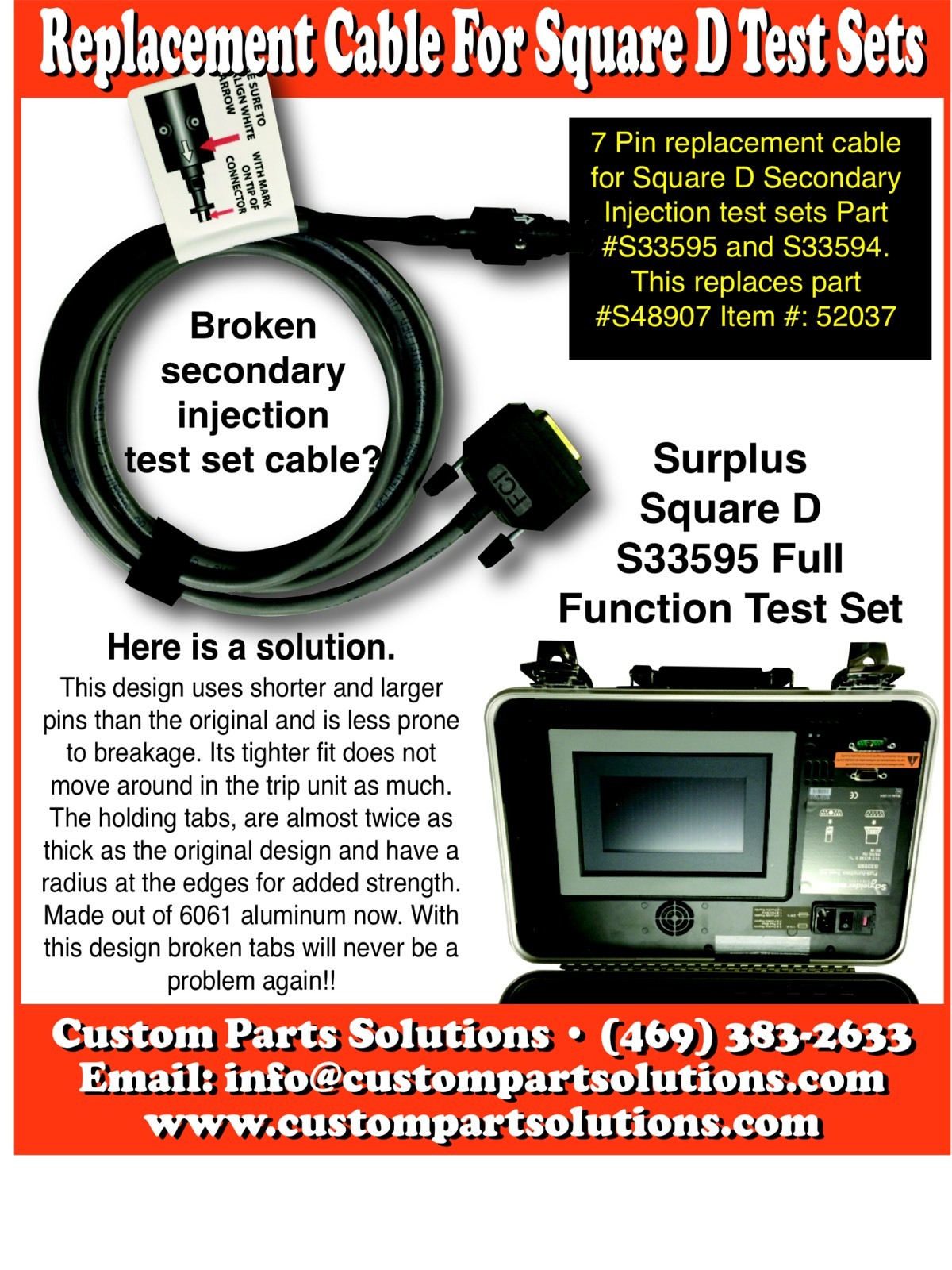 Aluminum Square D / Schneider 7 Pin Test Cable S33595  FOR FFTK NS, NT, NW TRIP 