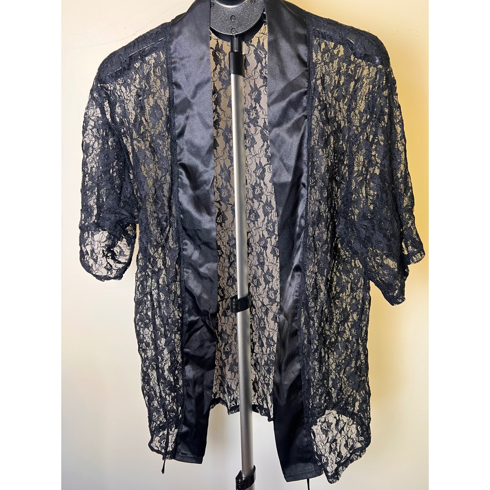 Black Lace Duster Sheer Floral Kimono Dark Feminine Romantic Goth Witchy Boho