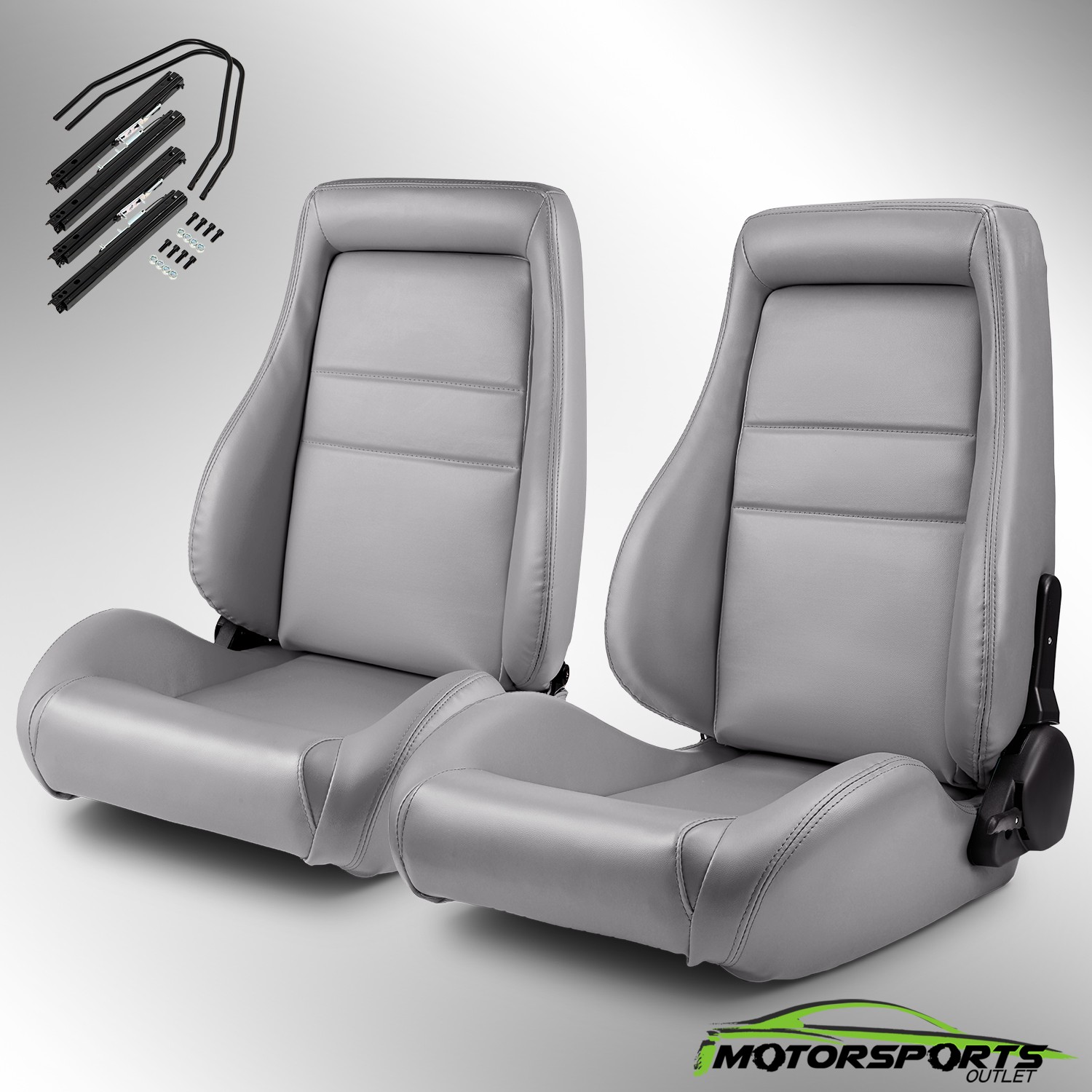 1 Pair Universal Grey PVC Leather Easy Reclinable OBS Style Seats Car Seats