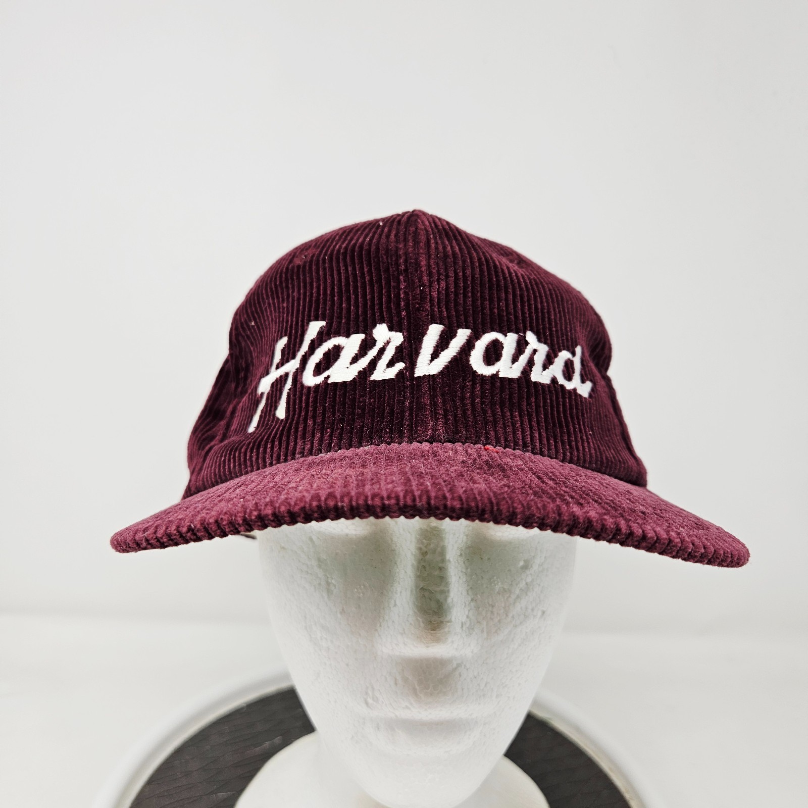 Vintage Harvard Corduroy Hat Script Red 80s NCAA Twins Enterprises