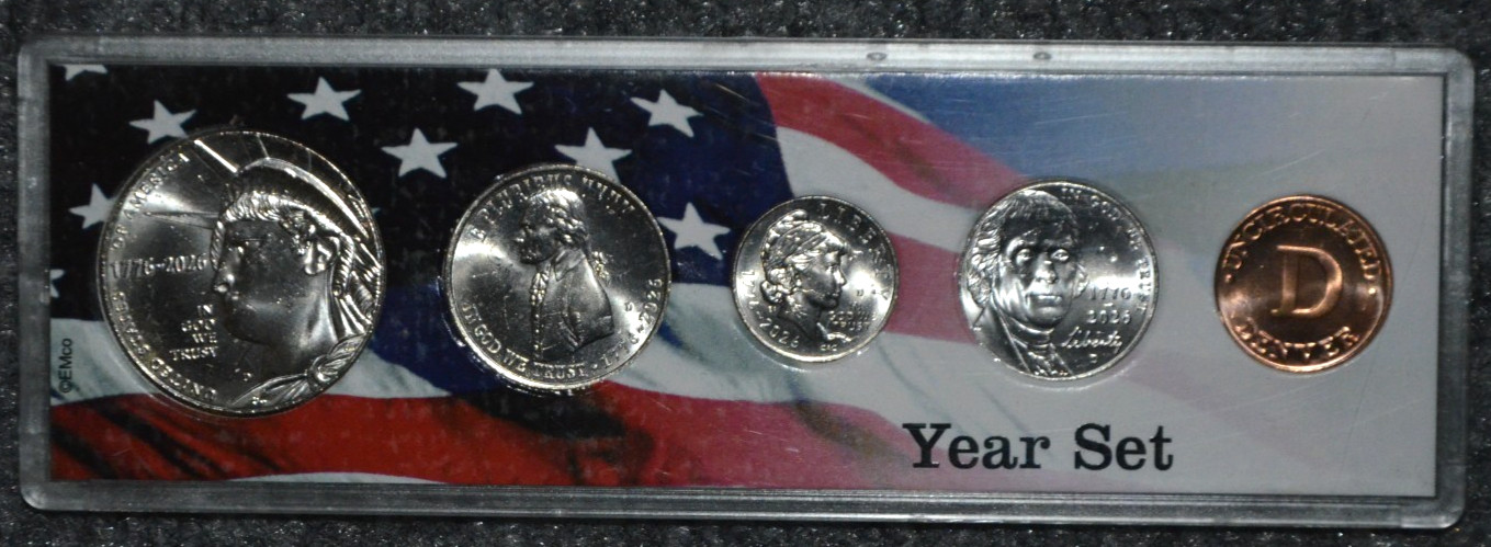 1776-2026 D Semiquincentennial 5-Coin Uncirculated Set In Year Set Flag Holder