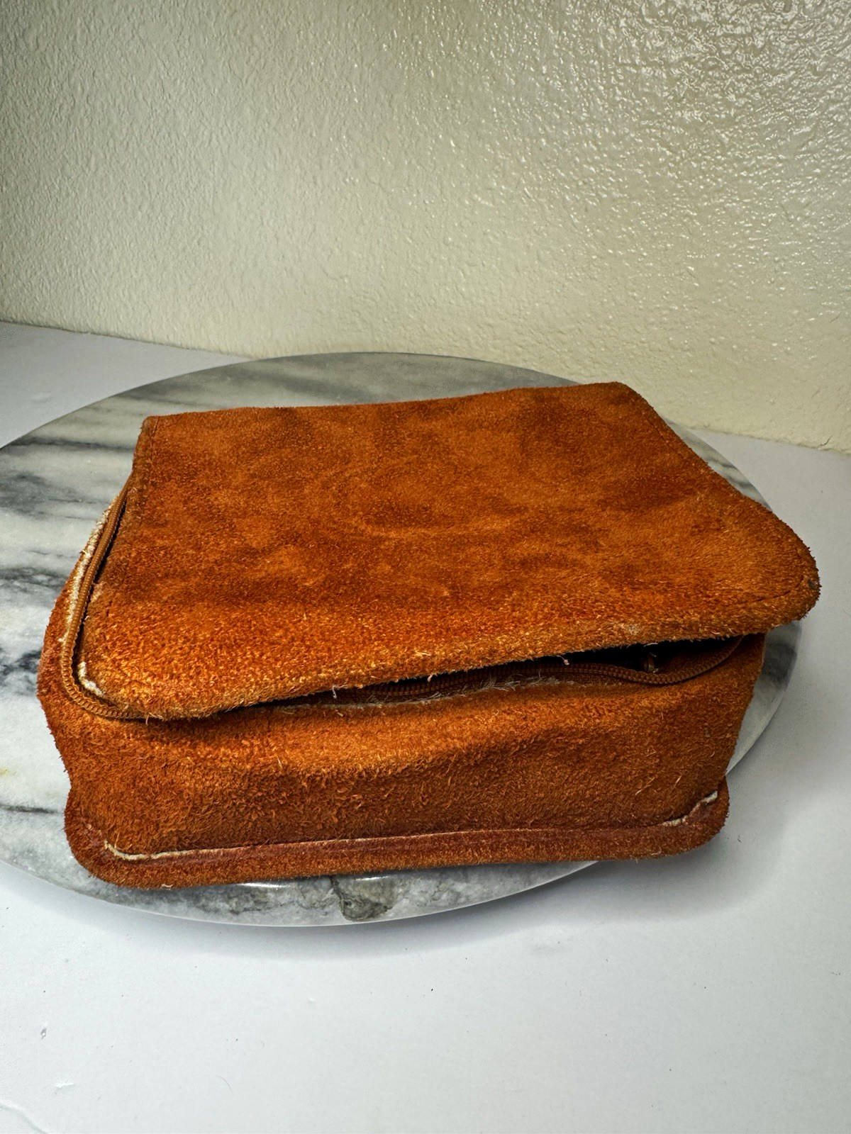 True Vintage 1970s An Ambassador Design Orange/Brown Suede Travel Case Organizer
