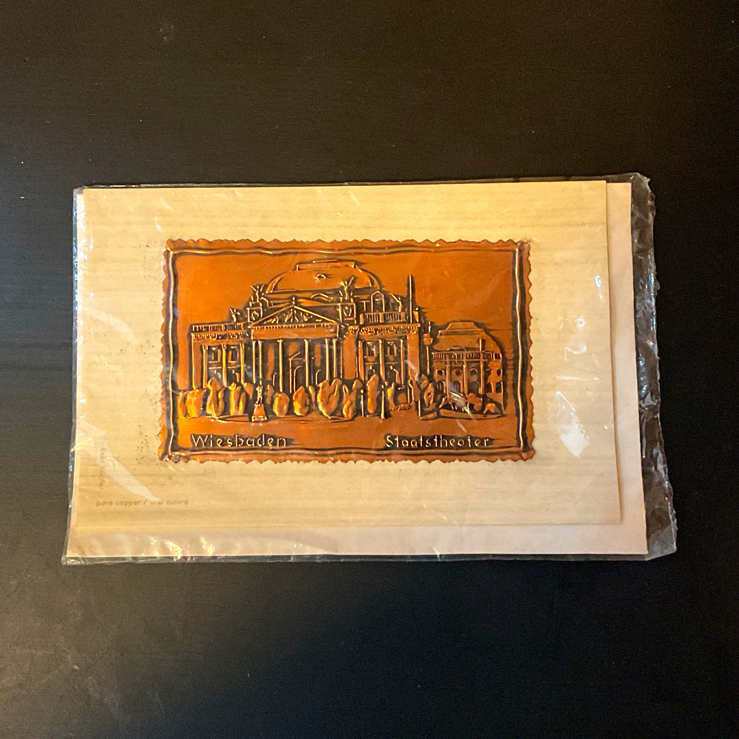 Vintage West Germany Handmade Copper Relief Card Wiesbaden Staatstheater