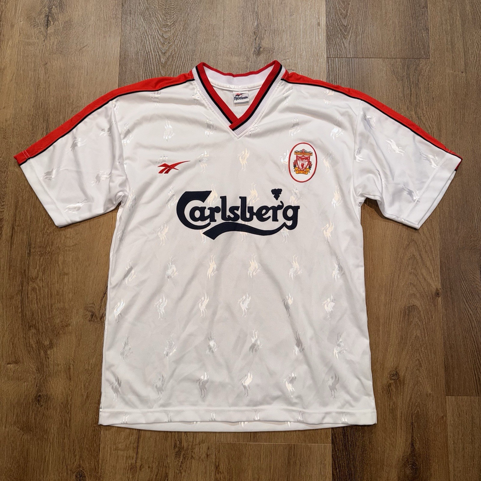 Vintage Liverpool FC Jersey Reebok Carlsberg 98-99 Away Bootleg 90s Mens Medium Vintage Liverpool FC Jersey Reebok Carlsberg 98-99 Away Bootleg 90s Mens Medium