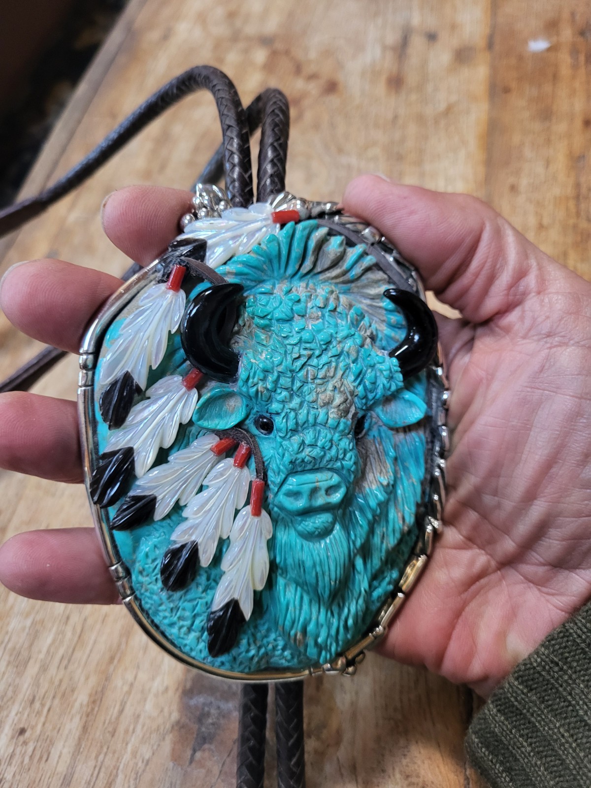 John Winston Sterling Silver Bolo Huge Turquoise Buffalo John Winston Sterling Silver Bolo Huge Turquoise Buffalo