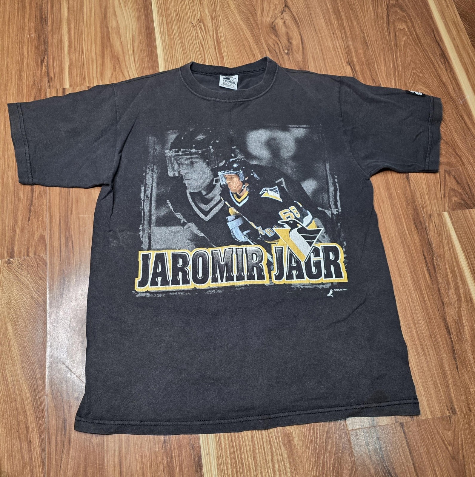 Vintage Pittsburgh Penguins Shirt Boys Large Black Hockey Jaromir Jagr Starter