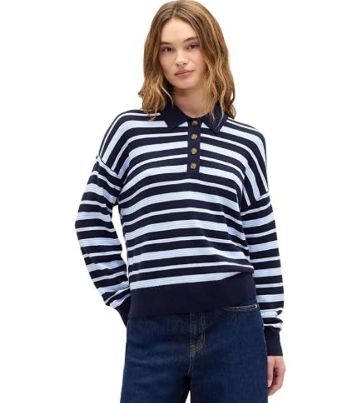 NWT Gap CashSoft Relaxed Polo Sweater Shirt, Sz M, Navy Stripe, Pullover