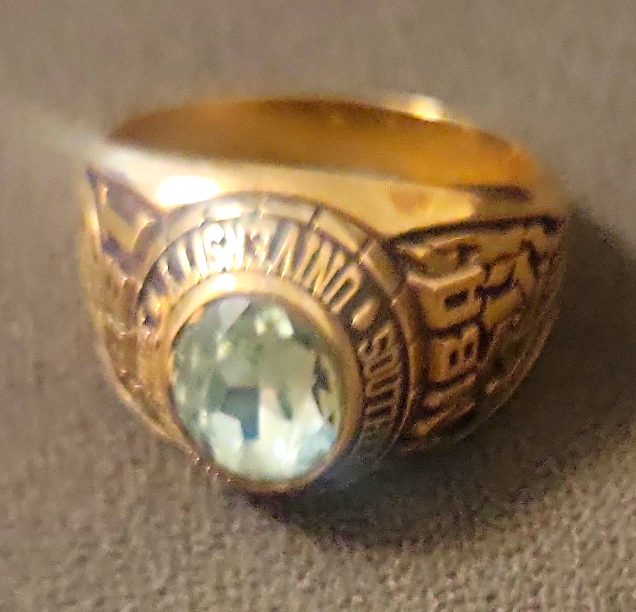 Men\'s Gold Signet Class Ring Size 8 Blue Oval Stone University Theme