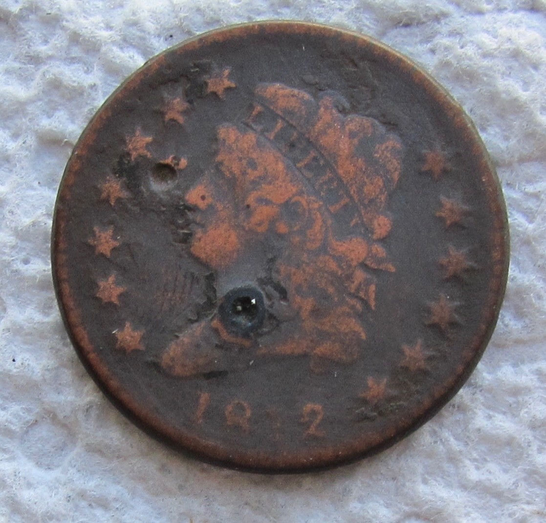 1812 Classic Head Copper Large Cent Type Coin Fine Corroded Plugged Cleaned