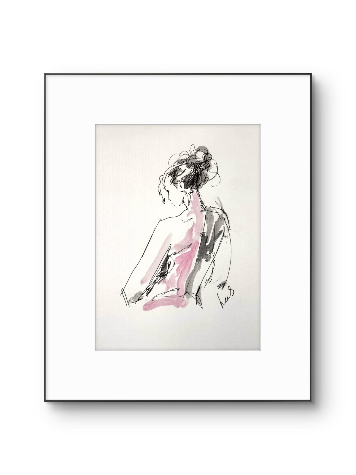 SAMATOWIC Original 9x12 Modern Seated Woman Back View Painting Signed Paper