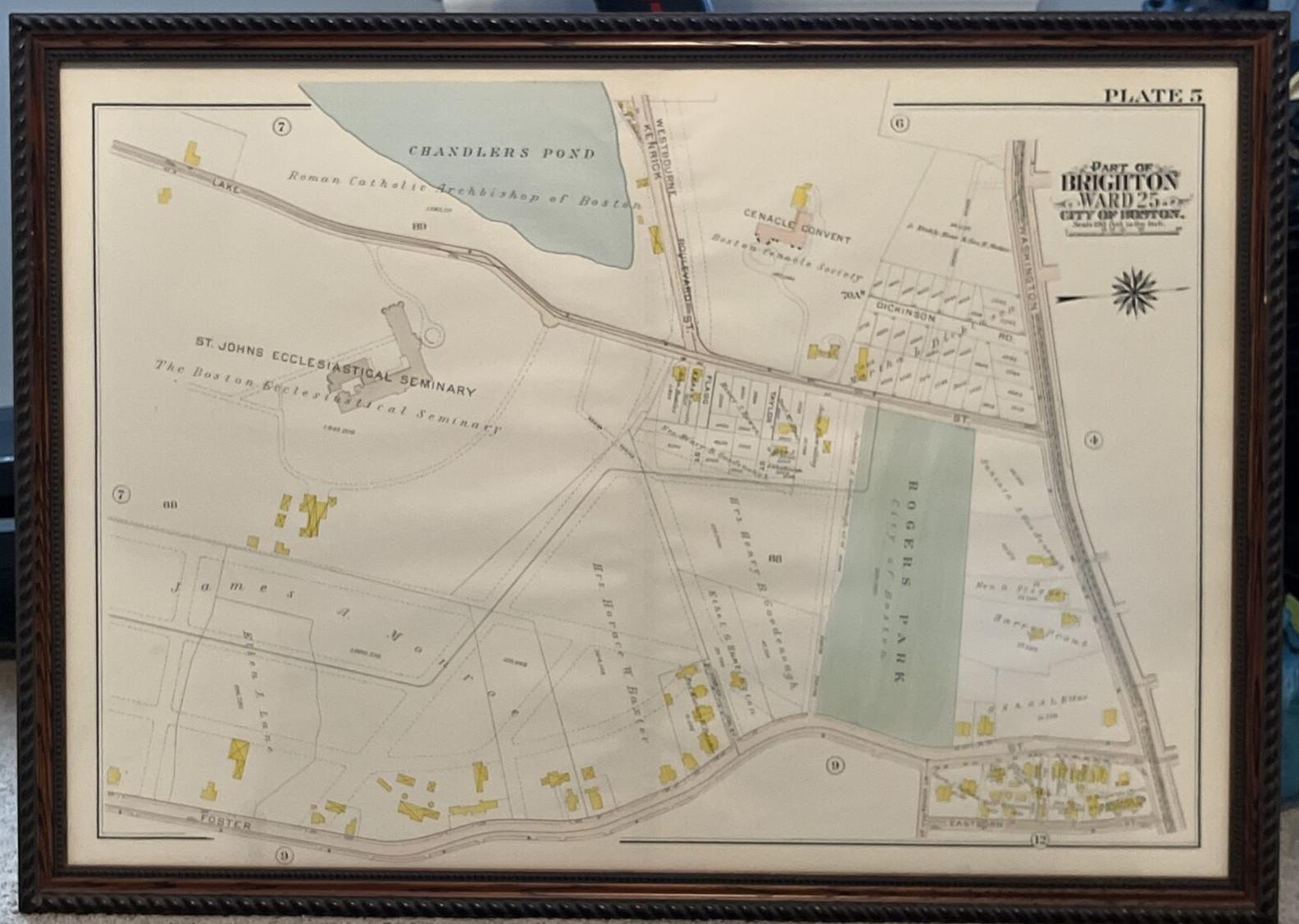 Historic Brighton City of Boston Mass Ward 25 Map Plate 5 Framed 35\ Historic Brighton City of Boston Mass Ward 25 Map Plate 5 Framed 35\