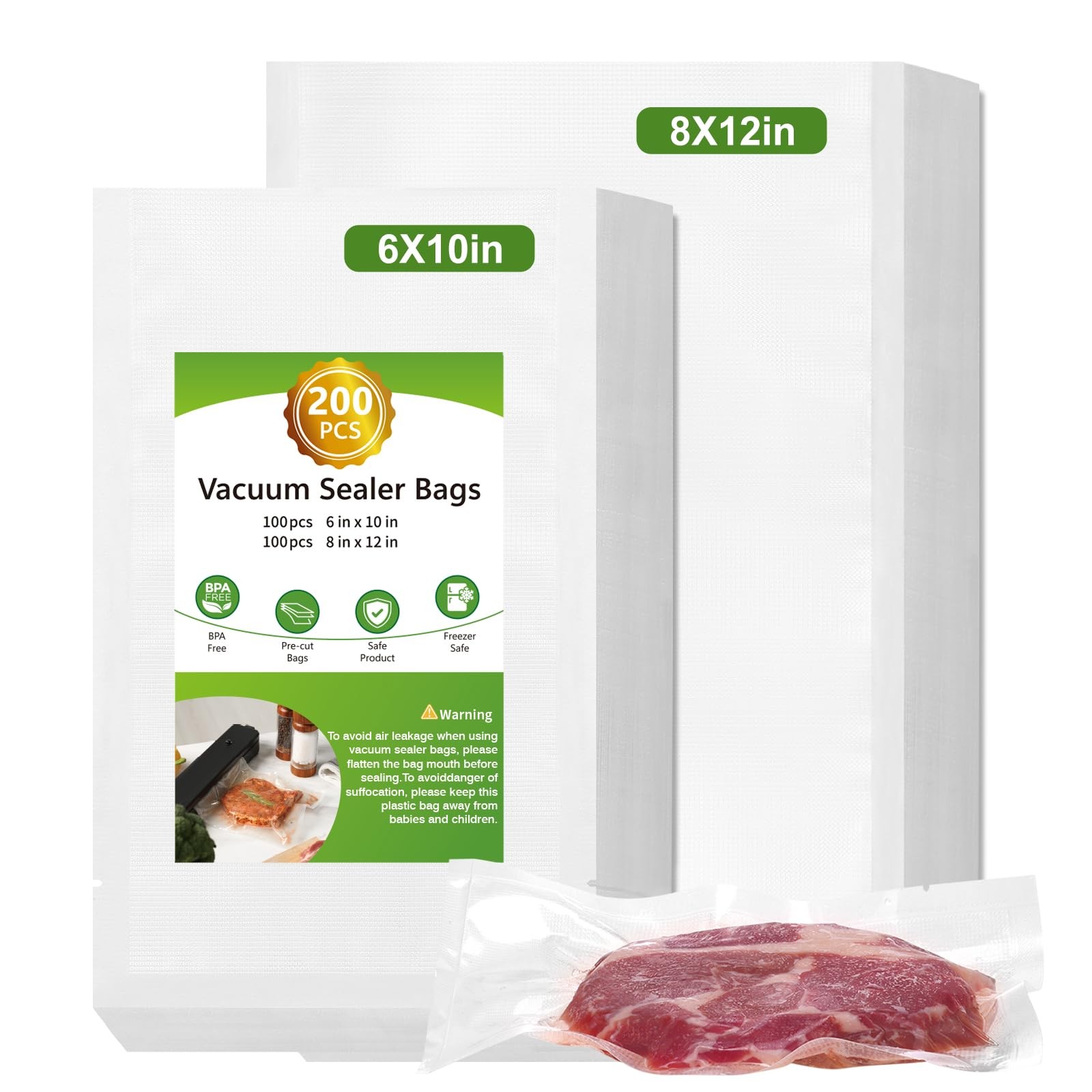 Moretoes 200pcs Vacuum Sealer Bags, 100pcs 6\ Moretoes 200pcs Vacuum Sealer Bags, 100pcs 6\