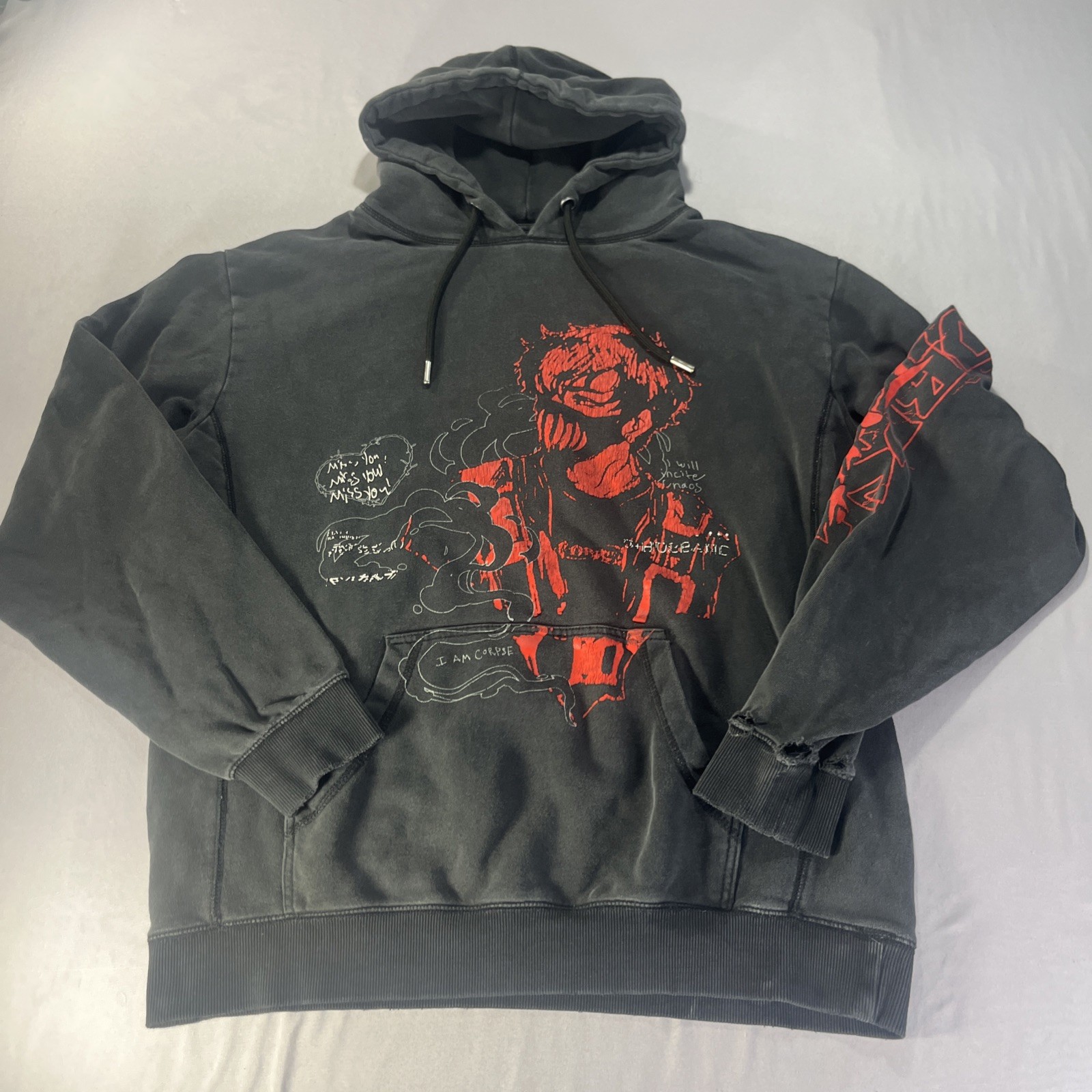 Corpse Husband Miss You Anime Hoodie Medium Black Faded Pullover I Am Corpse