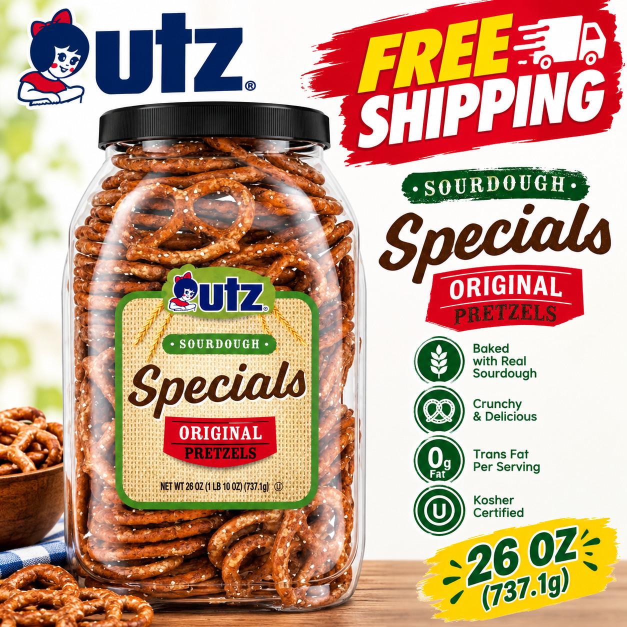 Utz, Specials Pretzels, 26 oz Barrel