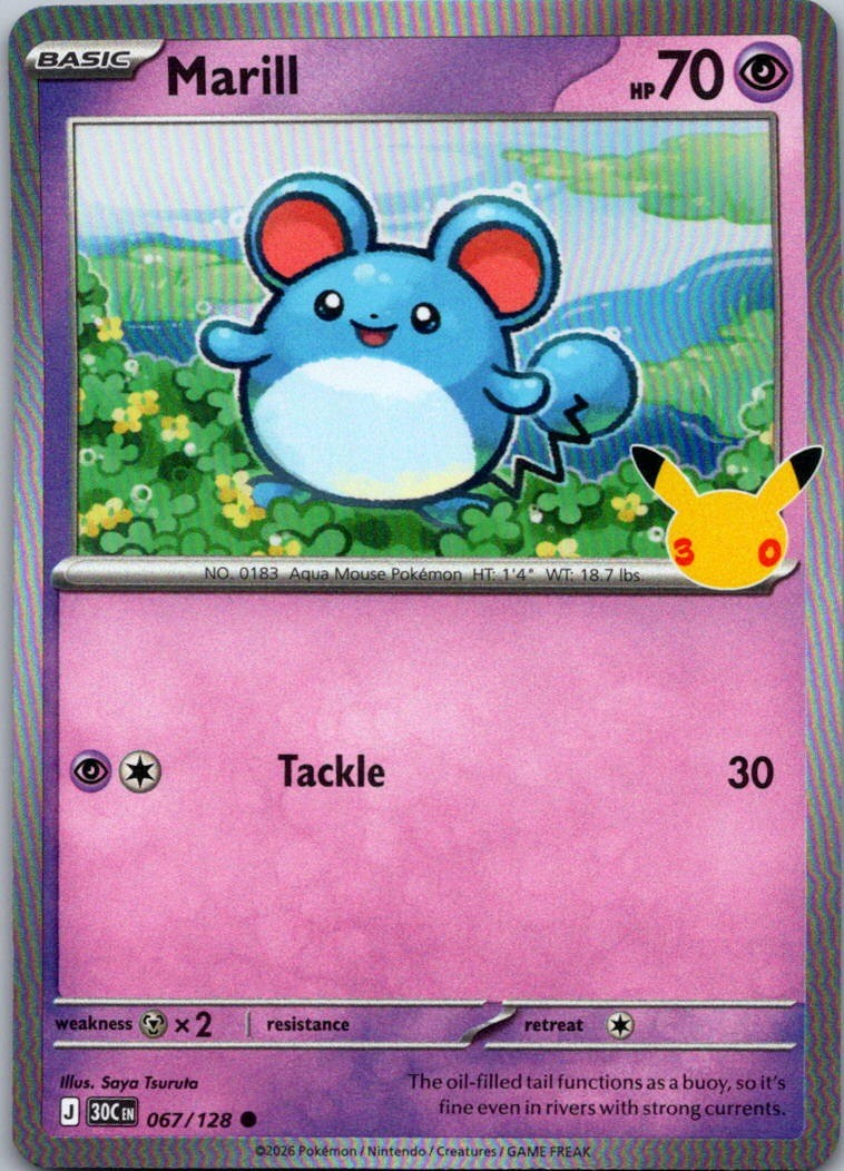 Marill 067/128 Common ME: 30th Celebration Pokemon Holo Near Mint Marill 067/128 Common ME: 30th Celebration Pokemon Holo Near Mint