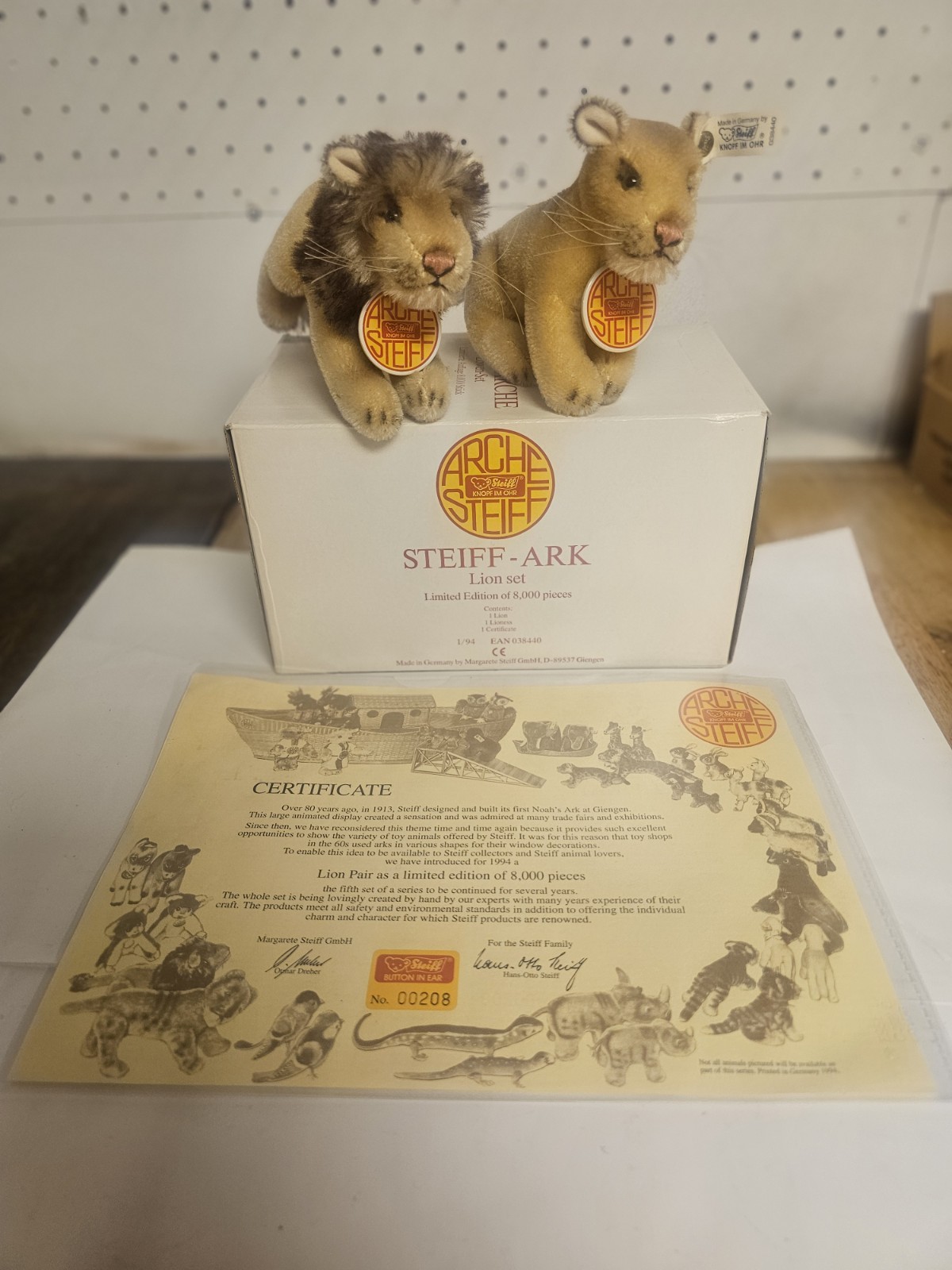 1994 Steiff Arche Ark Lion Lioness Set EAN 038440 LE 8000 Box COA Germany