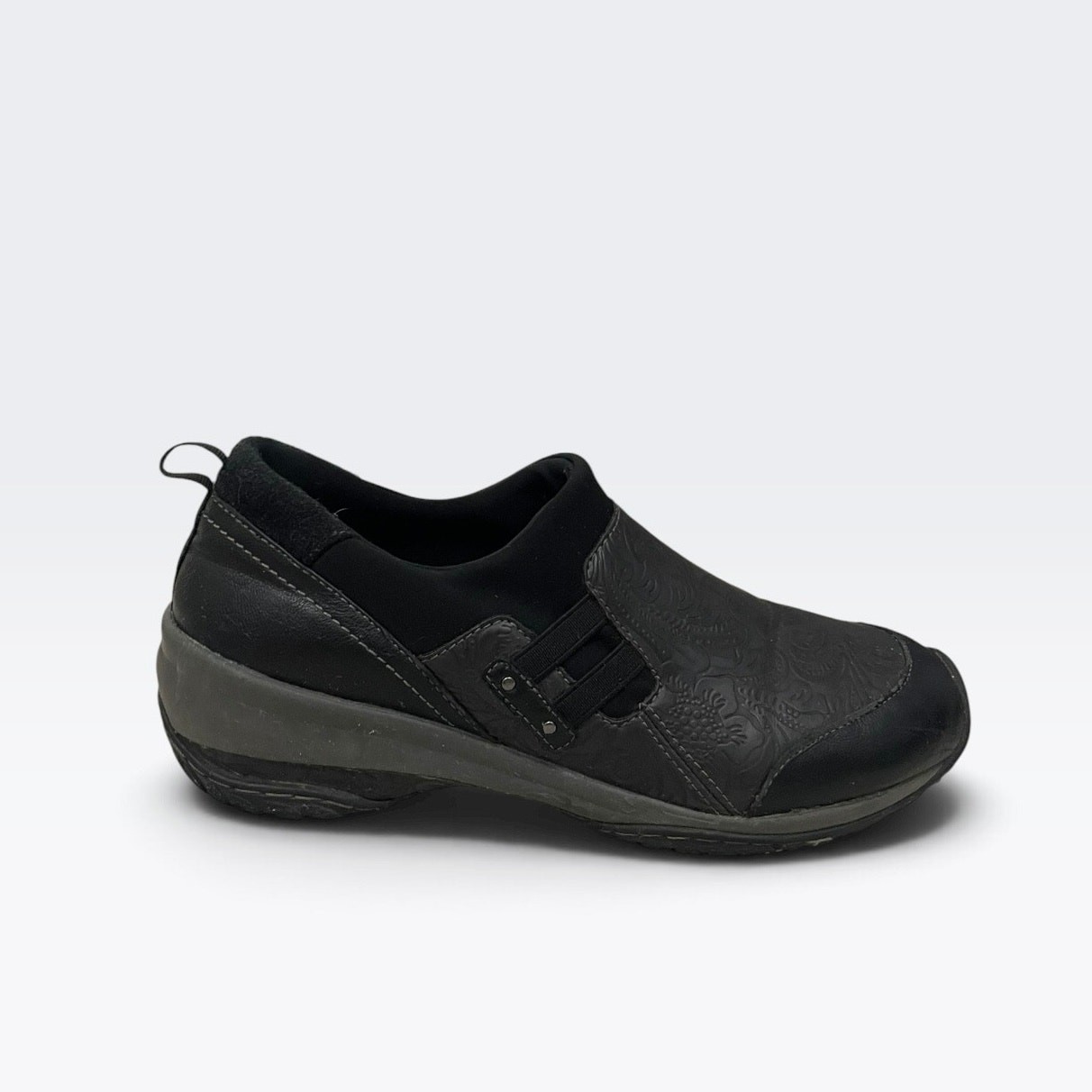 Jambu Black All Terra Design Floral Embossed Comfort Shoes