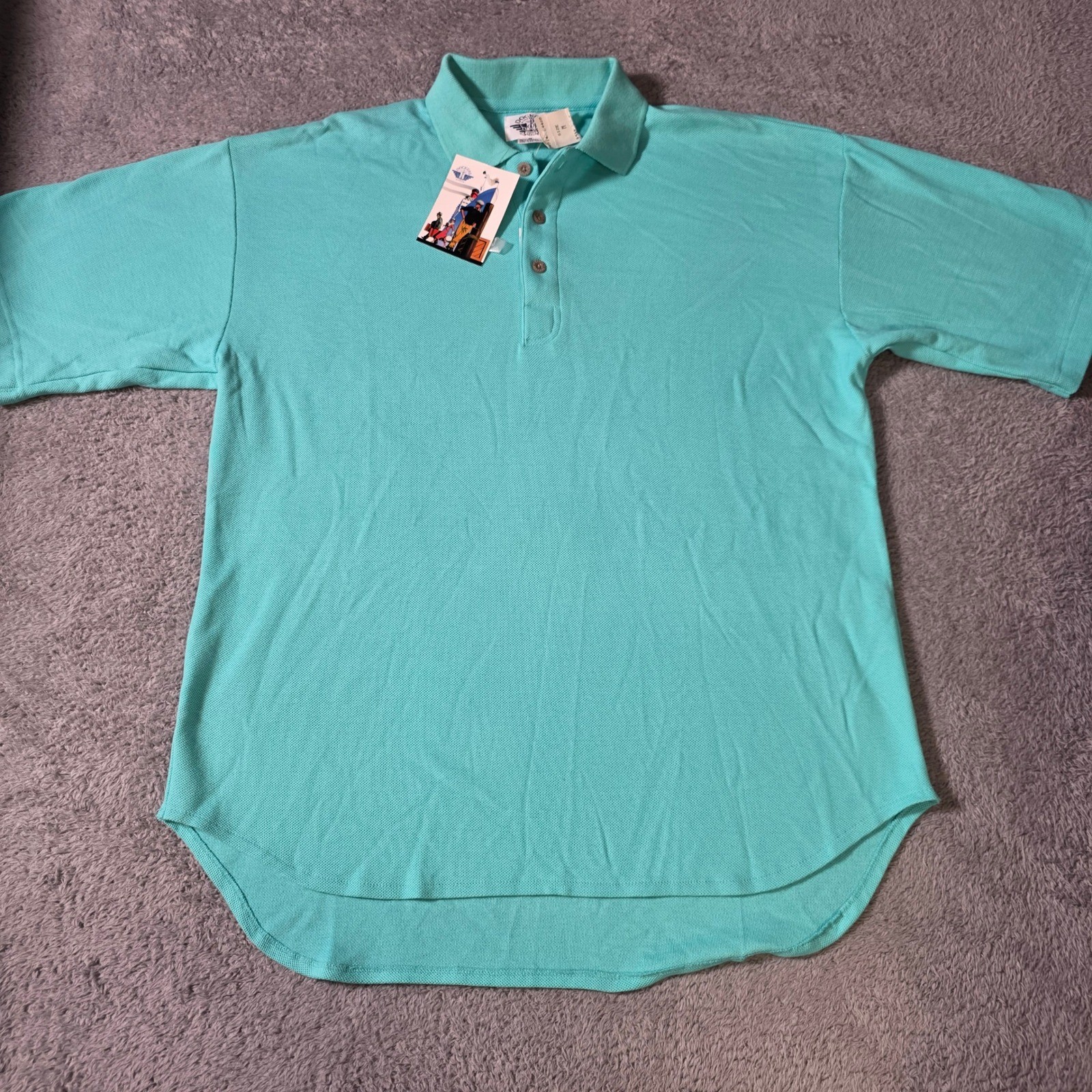 Dockers Mens Medium Polo Shirt Aqua Blue 1980s Vintage NWT Cotton Pique Relaxed