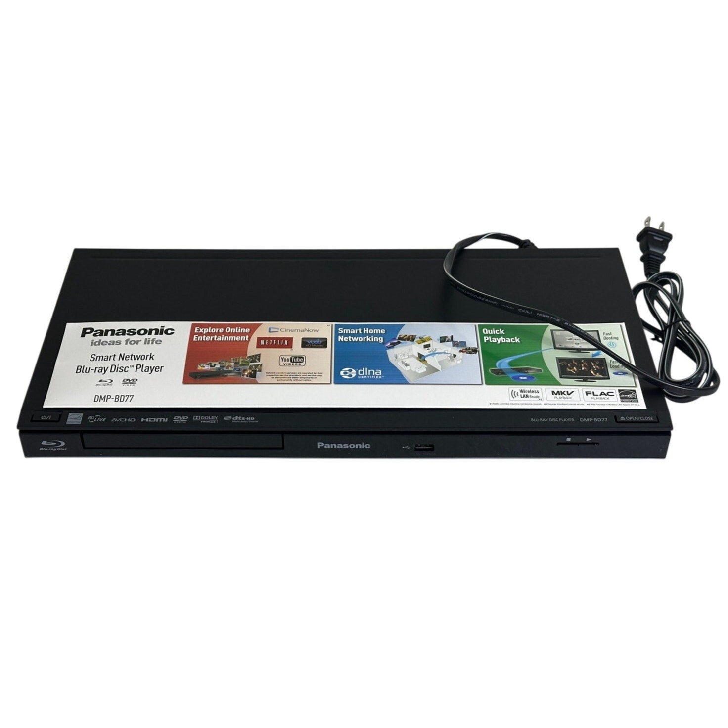 Panasonic DMP-BD77 Blu-ray Disc Player Black Remote Control Manual USB HDMI