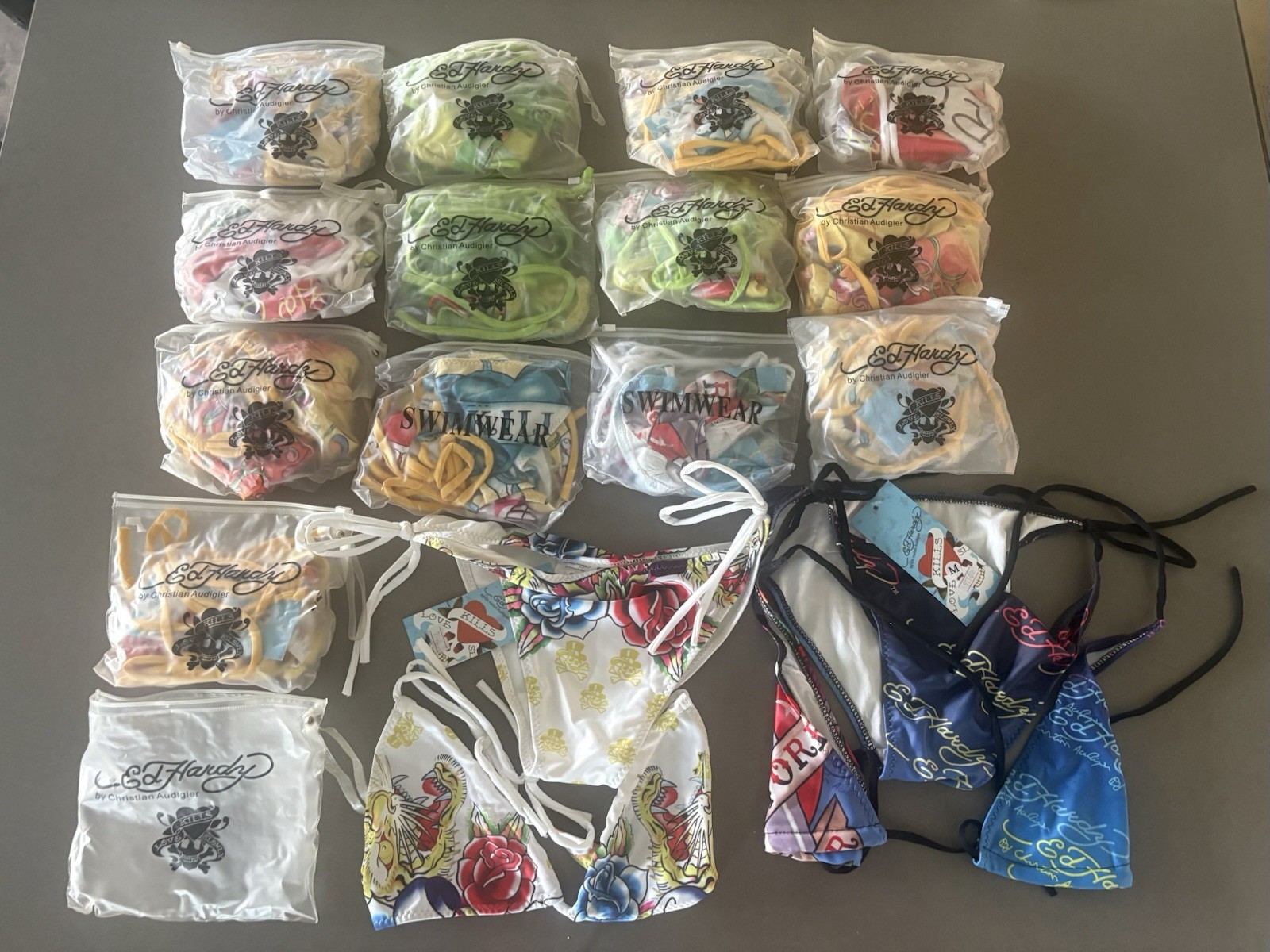 15 Pc Y2K Bikini Swimwear Lot Women’s Medium Tattoo Graphic Assorted Styles