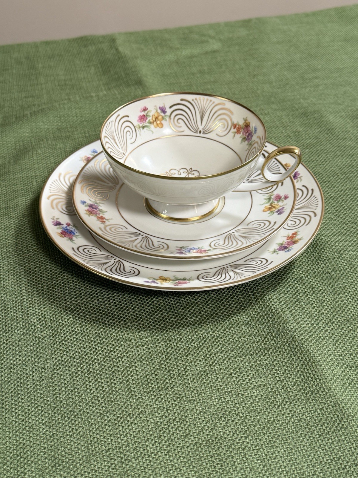 Vintage Tirschenreuth Porcelain Tea Cup Trio Gold Trim Floral Vintage Tirschenreuth Porcelain Tea Cup Trio Gold Trim Floral