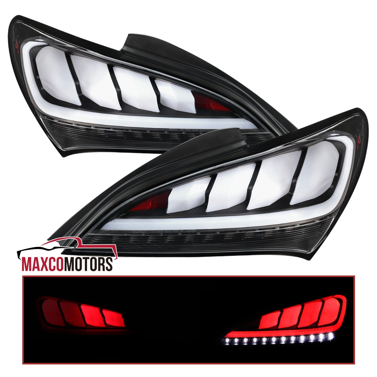Black LED Tail Lights Fits 2010-2016 Hyundai Genesis Coupe Sequential Signal Black LED Tail Lights Fits 2010-2016 Hyundai Genesis Coupe Sequential Signal