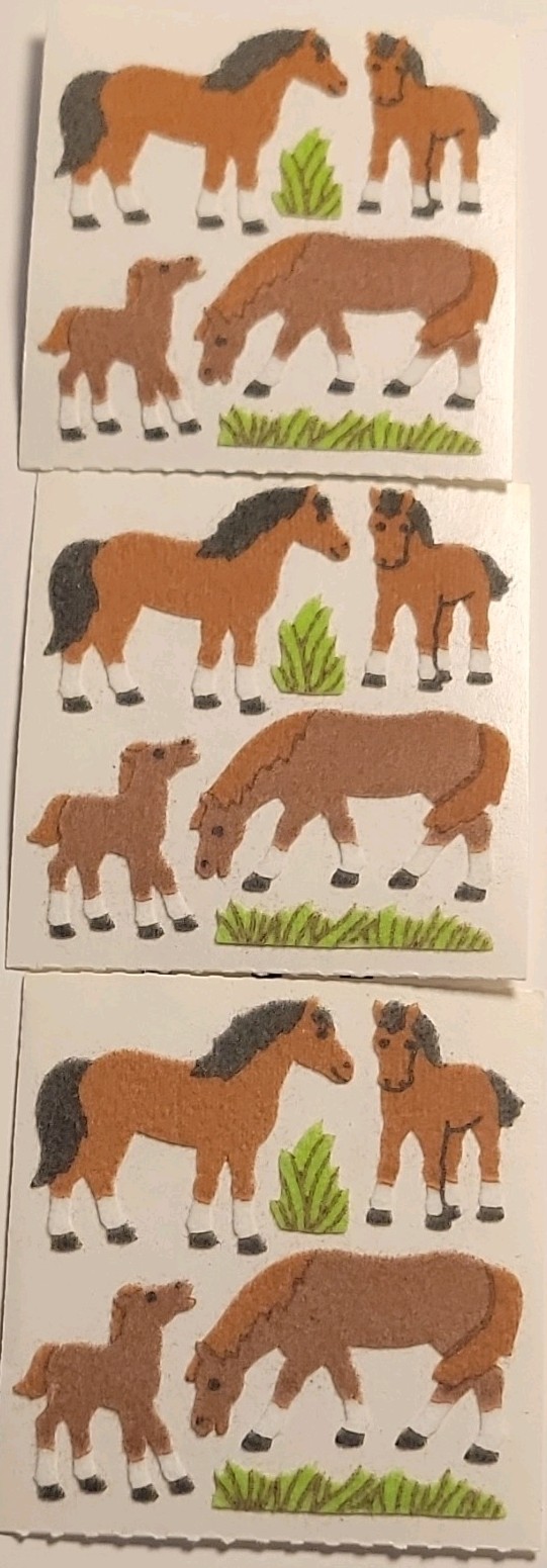 Sandylion Fuzzy Multicolor Horse Stickers 3 Squares Scrapbooking