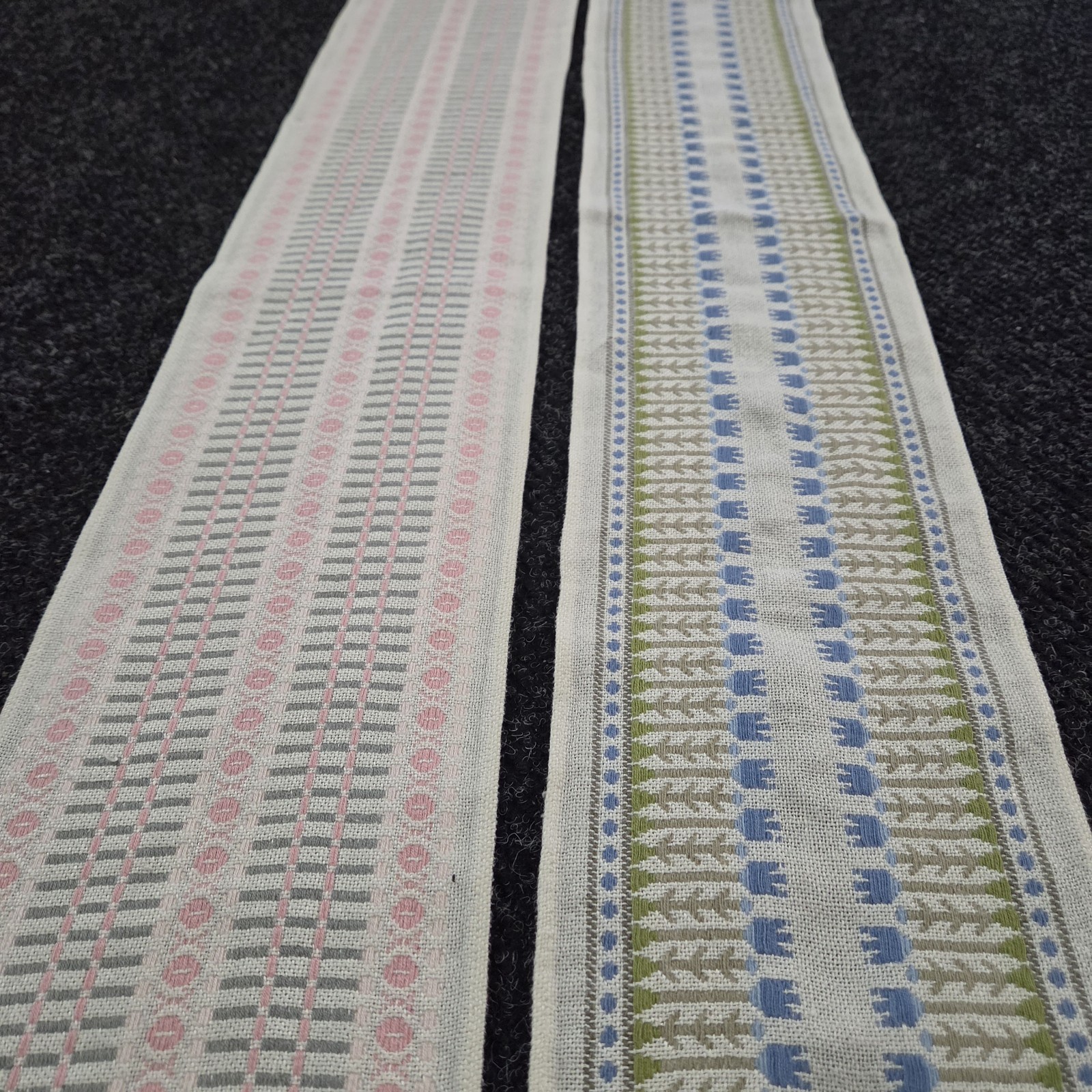 pair of vintage Scandinavian Handwoven Table Runners mic century geometric 51×7 pair of vintage Scandinavian Handwoven Table Runners mic century geometric 51×7