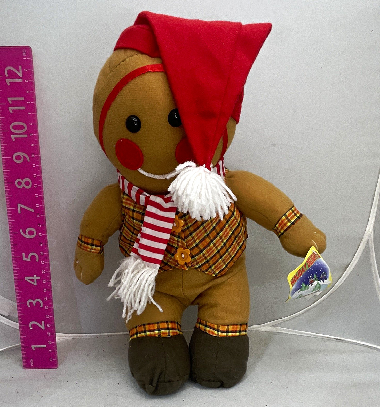 Holiday Delights Gingerbread Man Christmas Plush w/ Tags Red Hat & Scarf