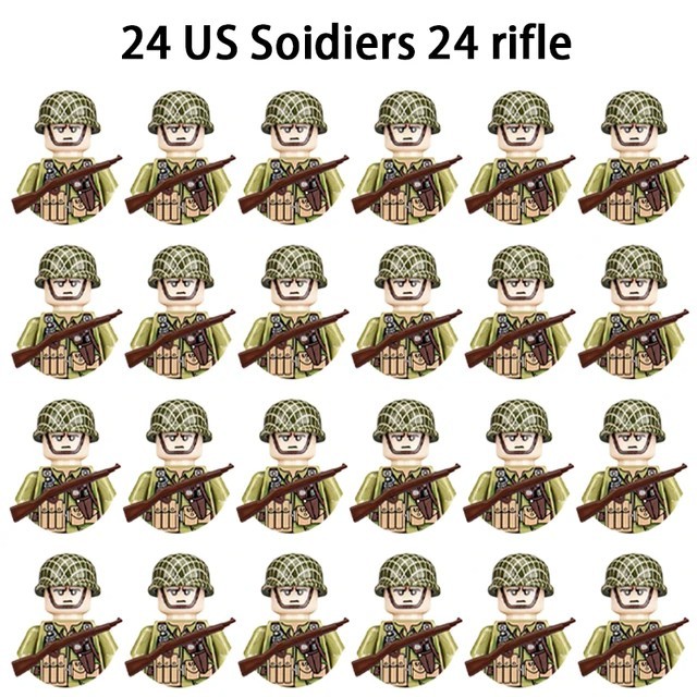 24pcs WW2 Military Figures Set (USA, UK, GER, FRA, SOVIET), DIY Kids Toy Gift
