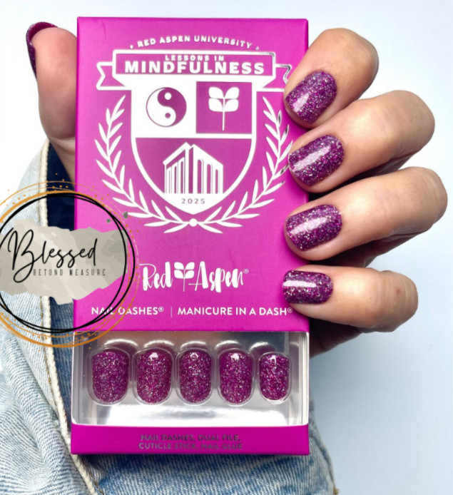 Red Aspen Press On Nails- Aranza\'s Lessons in Mindfulness-Purple Glitter Square