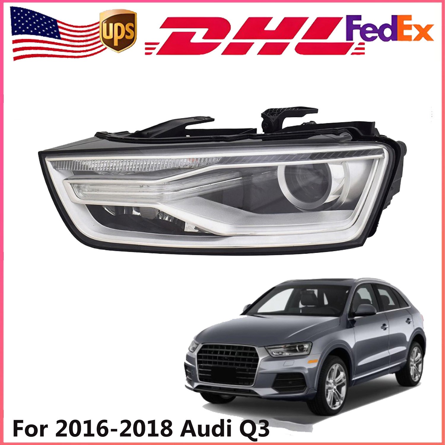 Xenon Headlight Assy W/ Bulb and Blaster Left Side For 2016 2017 2018 Audi Q3 