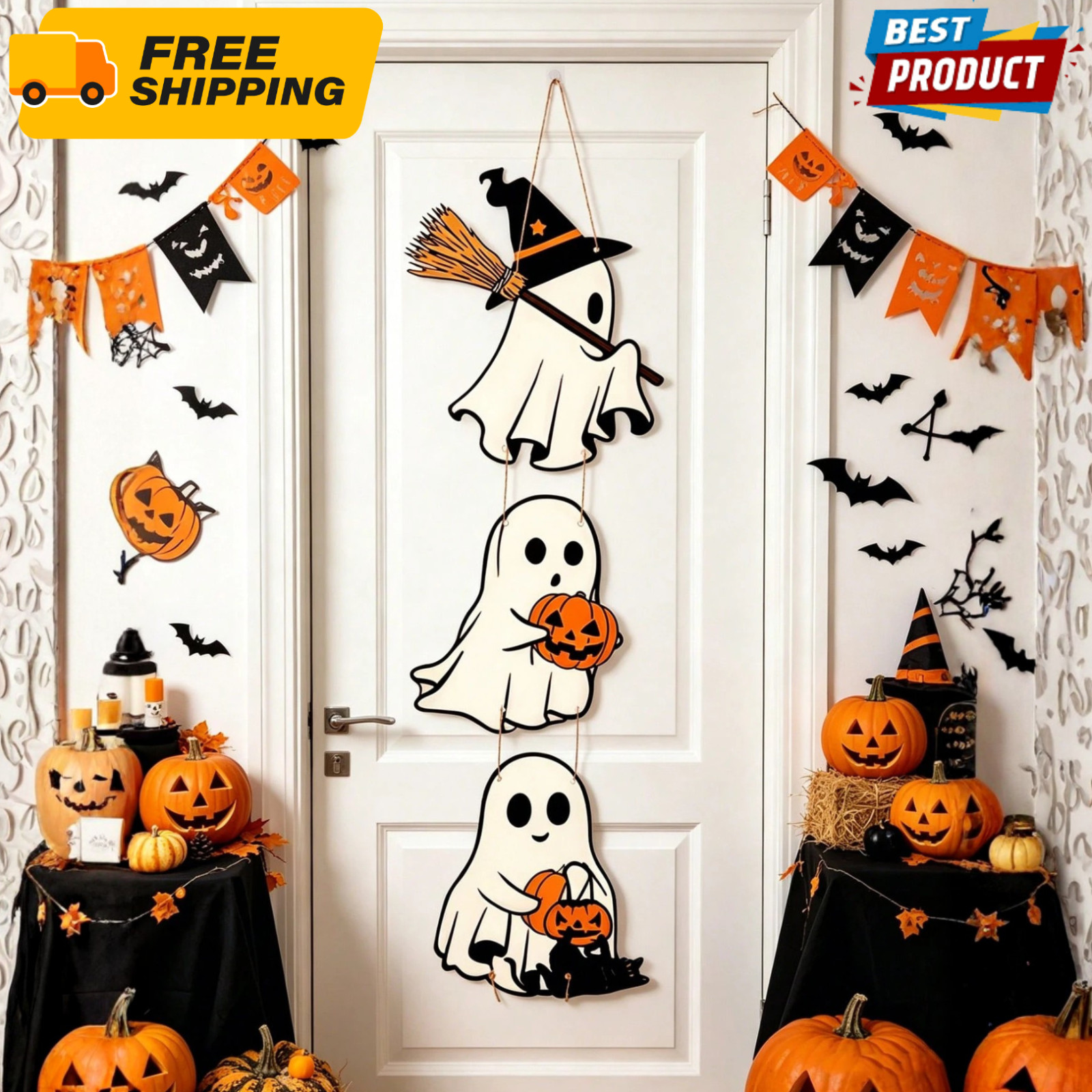 Halloween Ghost Door Hanging Decoration Pumpkin Witch Party Home Wall Decor