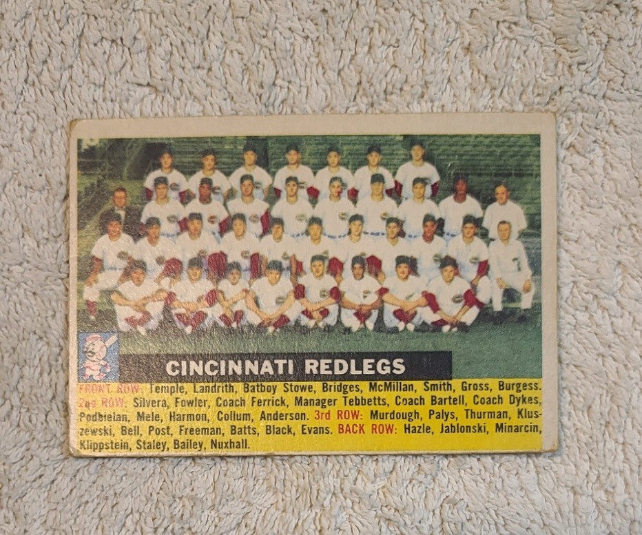 1956 Topps #90 Cincinnati Redlegs Team No Date Name Centered White Back Vintage