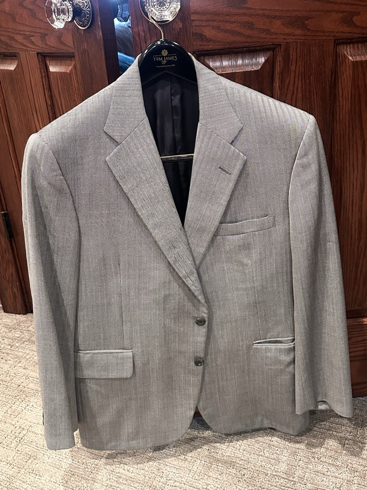 TOM JAMES ROYAL CLASSIC BLAZER SUIT JACKET 38 40 R BLUE HERRINBONE SINGLE VENT
