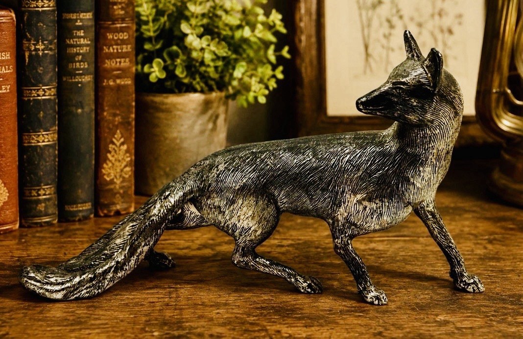 Vintage E.P.N.S. Silver Plated Cast Brass Fox Figurine 11.5”X7”