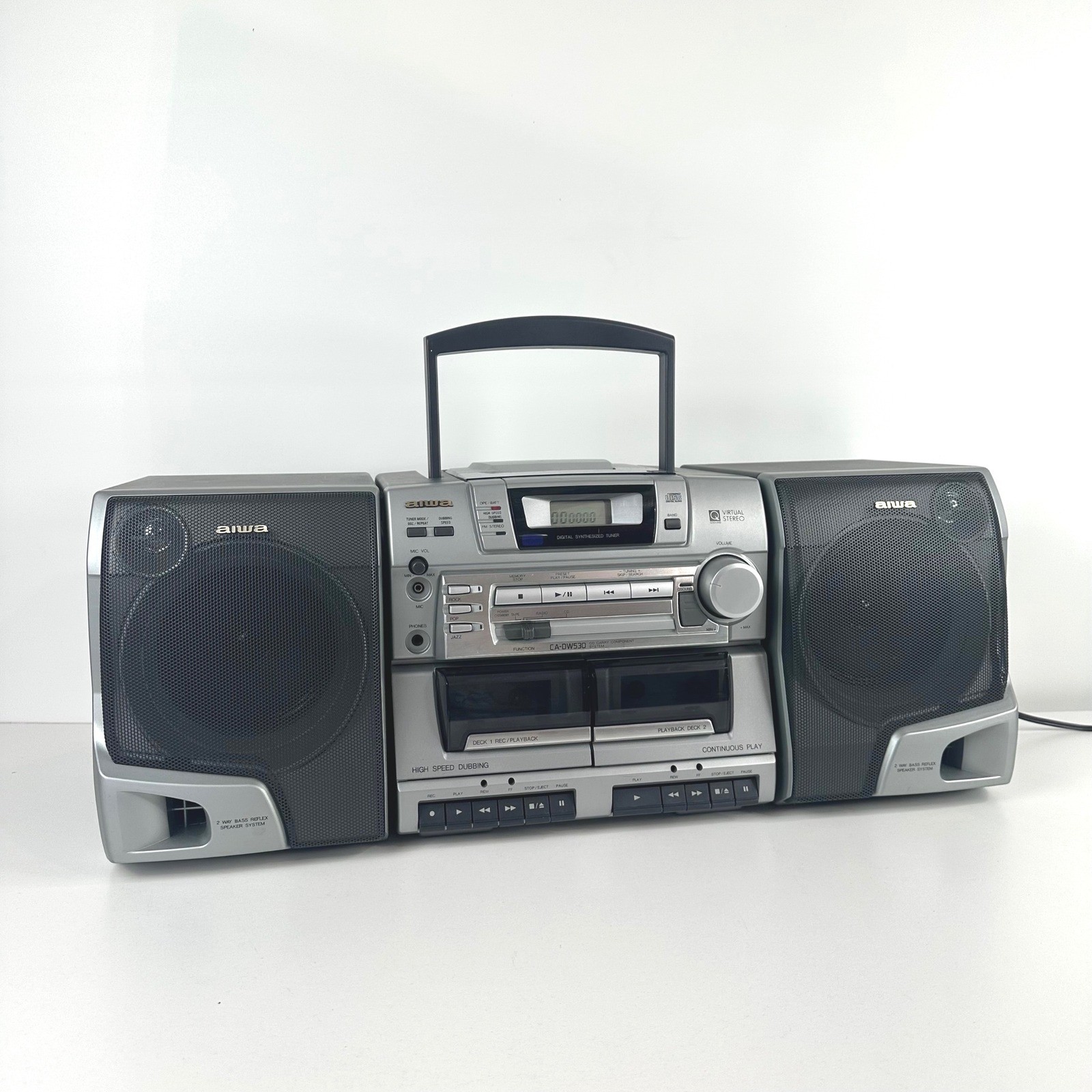 Aiwa CA-DW530U Portable CD Dual Cassette Radio Boombox Detachable Speakers