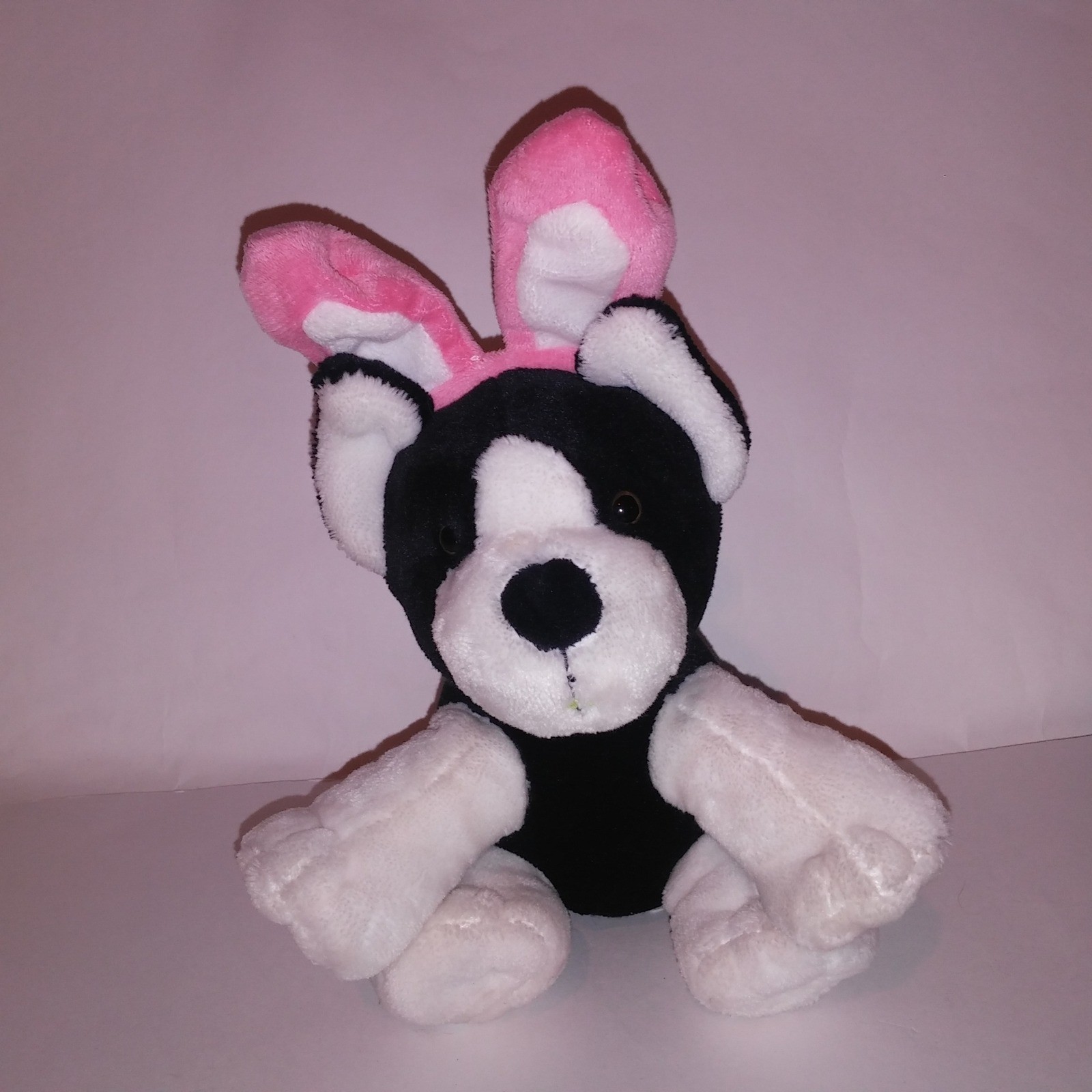 Animal Adventure Black White Puppy Dog Pink Rabbit Ears Stuffed Animal Plush Animal Adventure Black White Puppy Dog Pink Rabbit Ears Stuffed Animal Plush