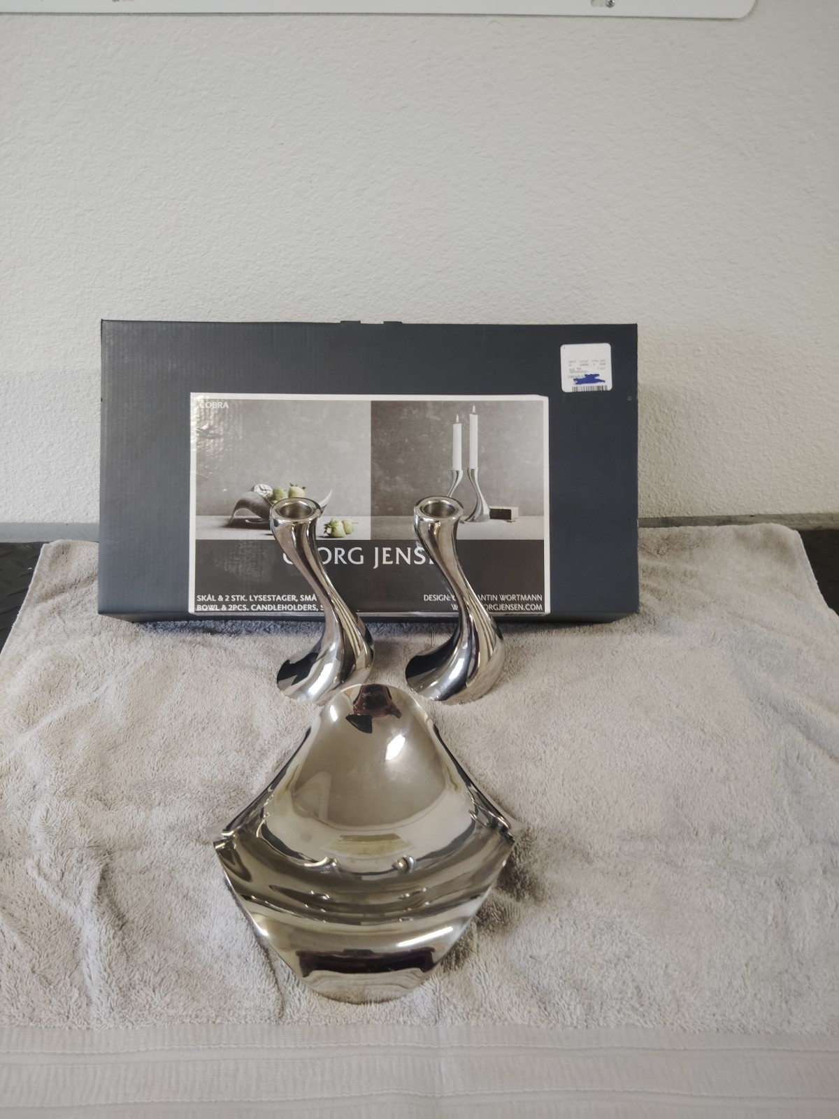 Georg Jensen COBRA 3 Pc Set Bowl 2 Candleholders Denmark Original Box