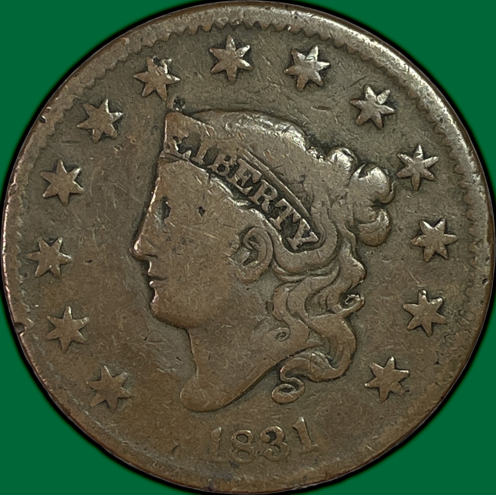 1831 Large Letters Coronet Head Large Cent Choice Very Good VG+/F Coin #46532