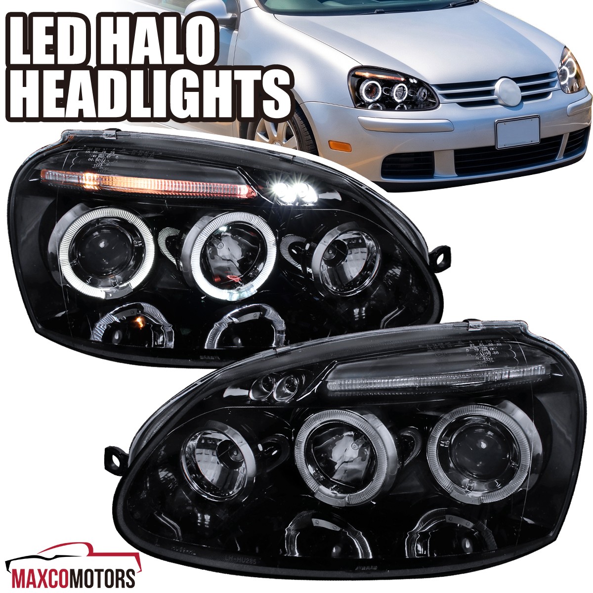 Smoke Fits 2006-2010 VW Jetta Golf MK5 Rabbit LED Halo Projector Headlights L+R