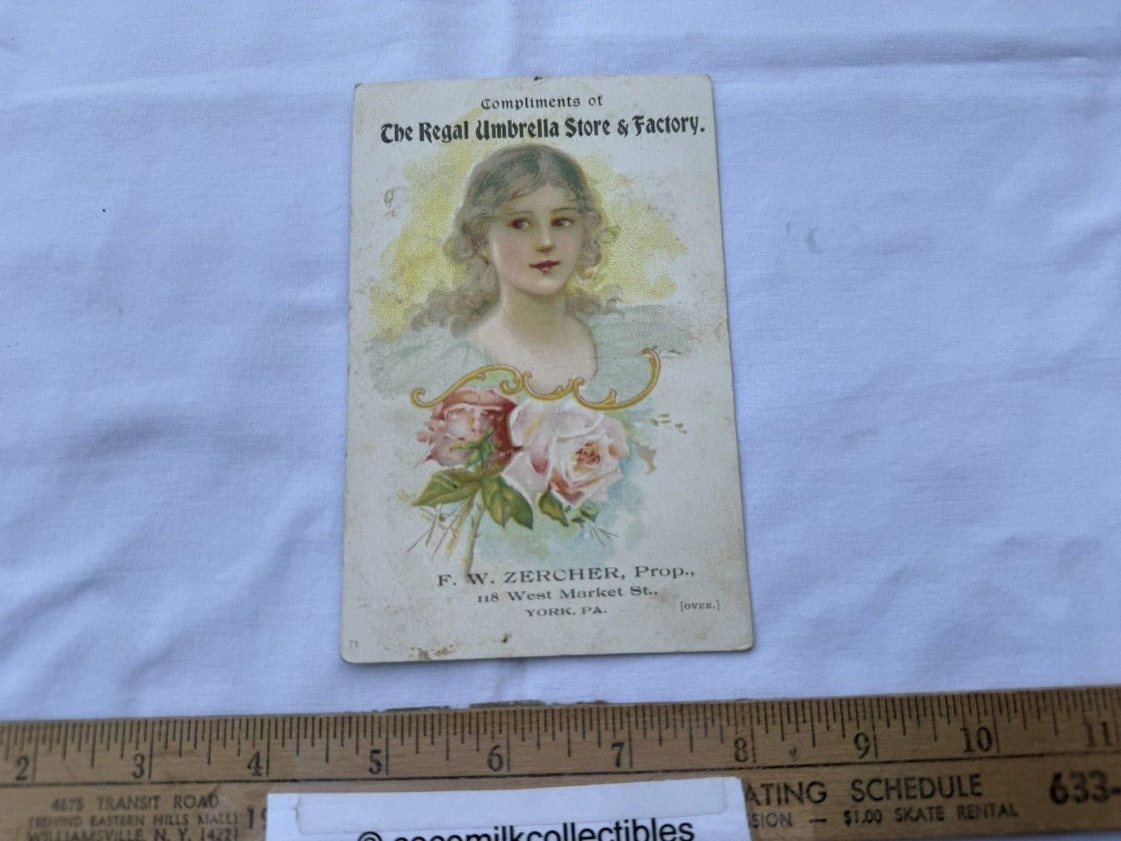 Vintage 1880\'s Trade Card The Regal Umbrella Store Factory York Pa Pretty Girl