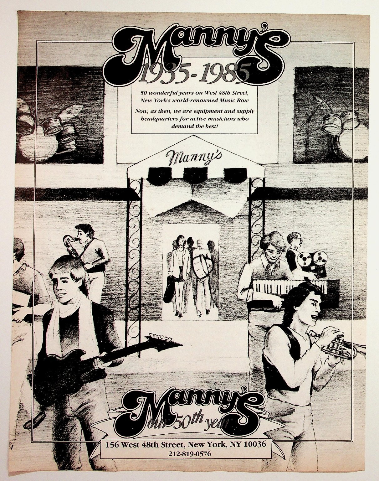 Manny\'s Music NYC 50th Anniv 1985 Ad Ephemera West 48th St Music Row