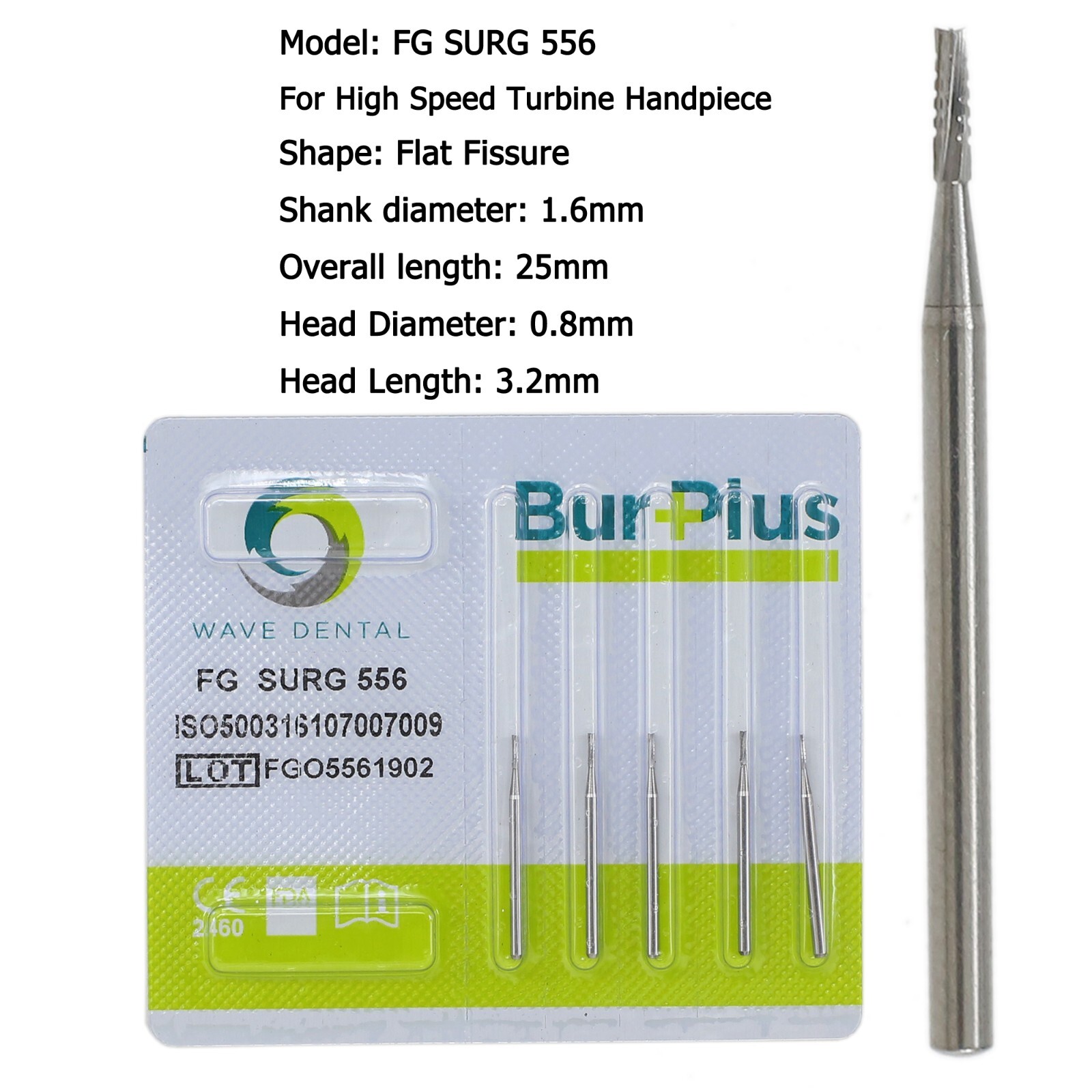Wave Dental Surgical Burs 556 557 557L 558 FG Long Shank High Speed Carbide 25mm