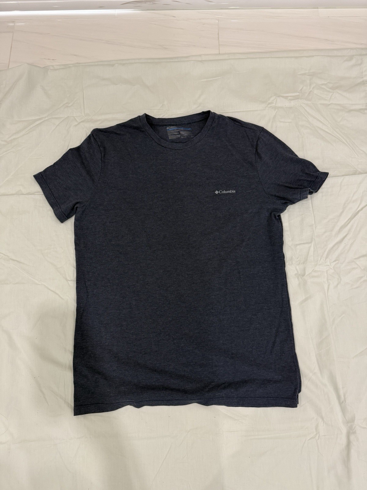 Columbia Men\'s Blue Logo Cotton Knit T-Shirt Crew Neck Short Sleeve L    #014