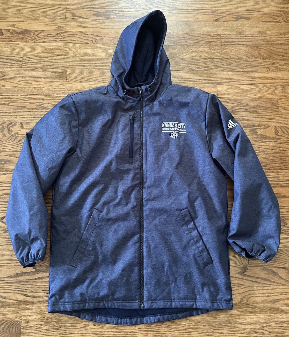 Adidas UMKC Kangaroos Basketball Mens M Heavyweight Jacket Parka Navy Rain RDY