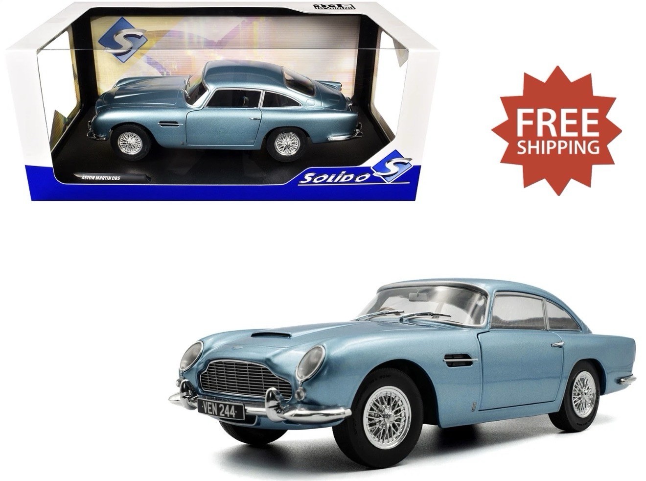Solido 1964 Aston Martin DB5 RHD Light Blue Metallic 1/18 Diecast Model Car